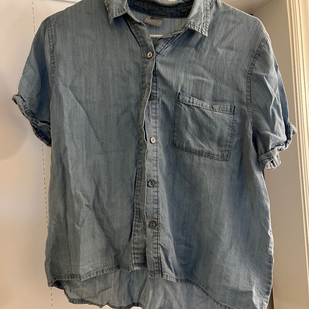 Boxy cropped women’s denim button down shirt